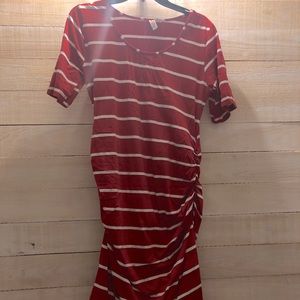 Red and White Striped Maternity Dress